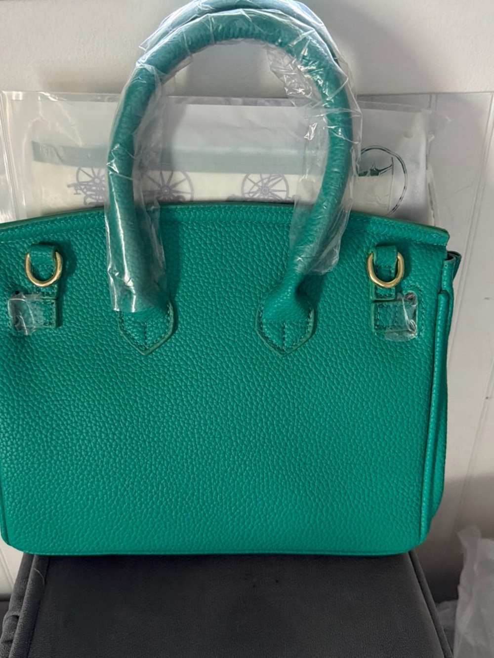 Womenโs Teal Leather Top-Handle Bag - Unbranded